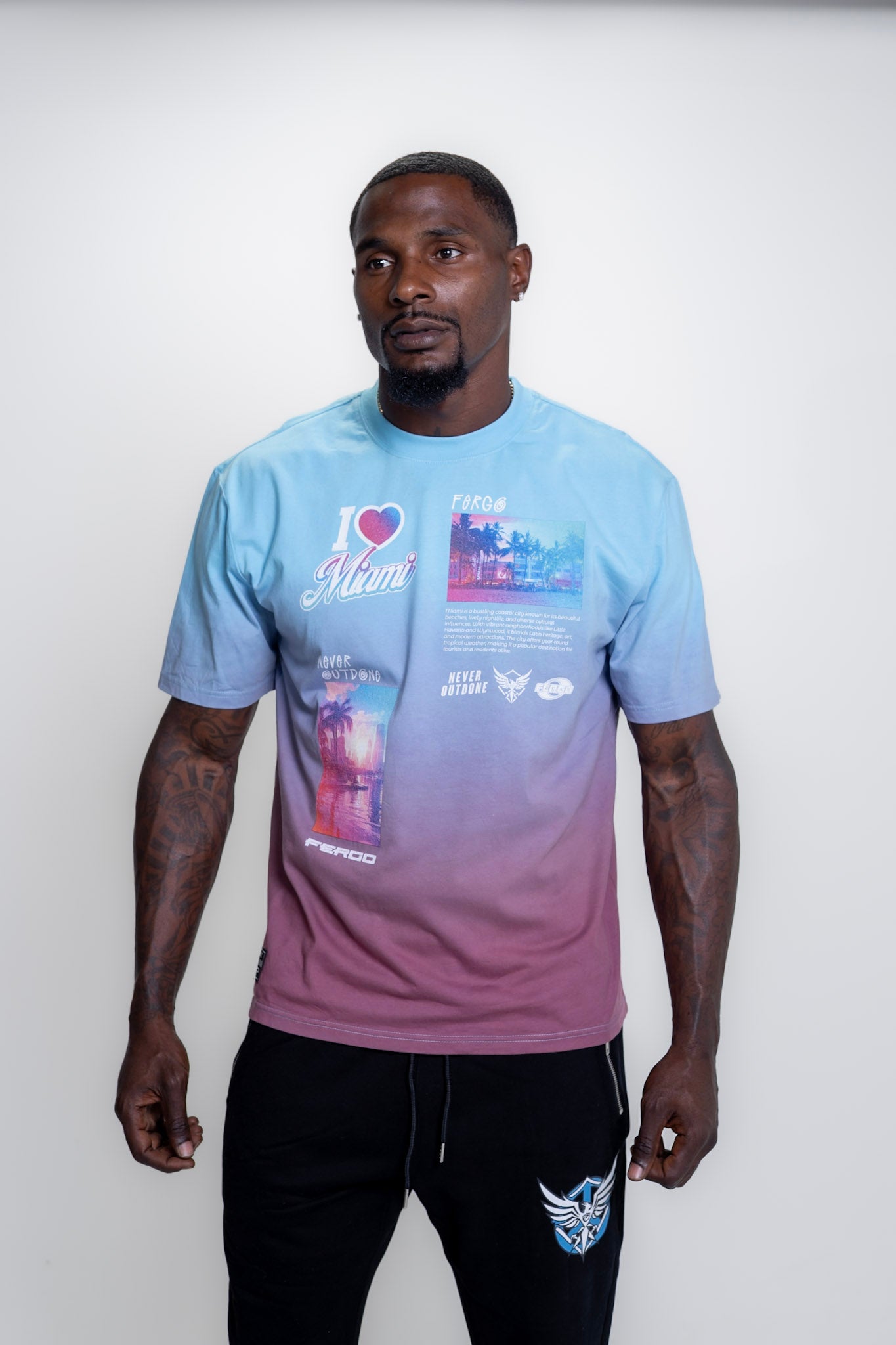 The Miamian Retro Tee | Black, White, & Sunset Gradient